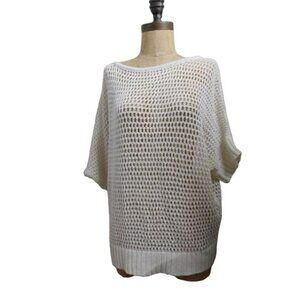 Karen Kane Size L Large Woven Crochet Style Knit Short Sleeve Top